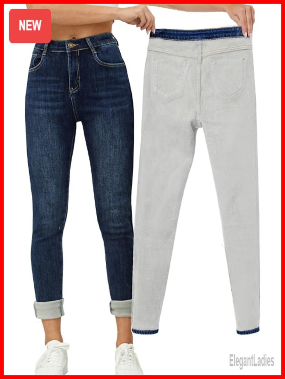 Women's Fleece Lined Skinny High Rise Winter Jeans Thermal Denim
